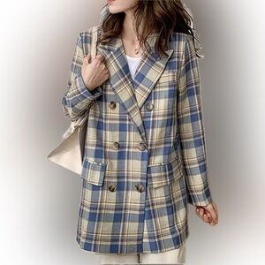 Double Breasted Plaid Blazer